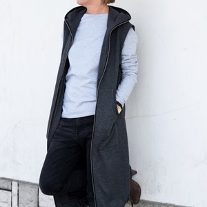 Sleeveless Cotton Cardigan – Long Open Vest, Sustainable, Made in Poland, DEEP hoodie