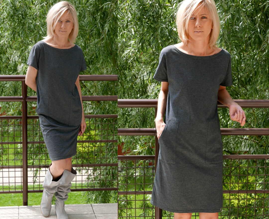 DIANA Cotton Tunic Mini Dress With Pockets / Simple / Tunic Dress ...