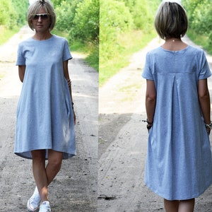 TESSA - A-shaped dress with short sleeves / 100% cotton dress / summer dress / handmade / loose dress / pockets / loose size