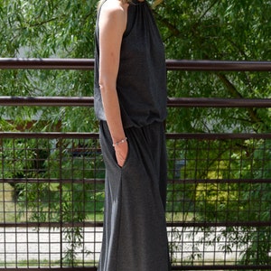 Sisters Long Dress Amira Graphite / cotton maxi dress / summer dress / tied at the neck / handmade and vintage image 4