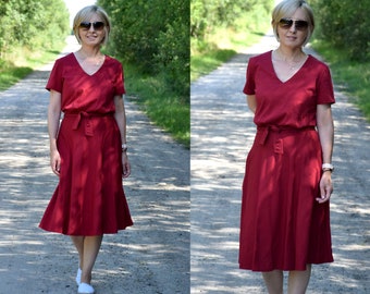 DIXIE - Midi Flared katoenen jurk vorm Polen / handgemaakte jurk / 100% katoenen jurk / vintage jurk / lente / zomer / V halslijn / zakken