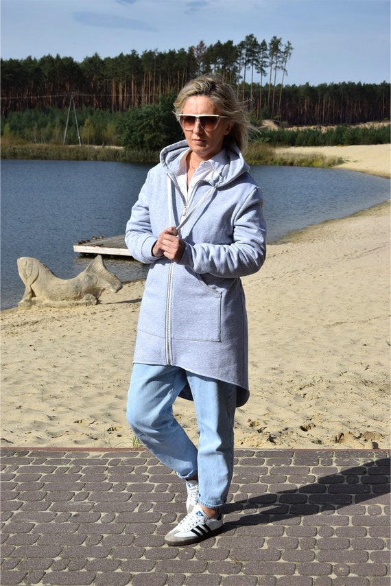 Langer Hoodie mit elastischer Taille, übergroßer Hoodie, voller