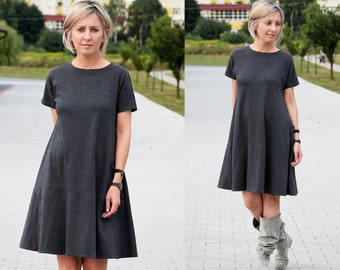 SMILE - trapezoidal dress with short sleeves / summer dress / 100% natural cotton / vintage dress / handmade dress