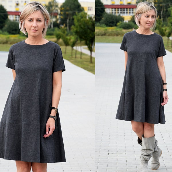 SMILE - Trapezkleid mit kurzen Ärmeln / Sommerkleid / 100% natürliche Baumwolle / Vintage Kleid / handgemachtes Kleid