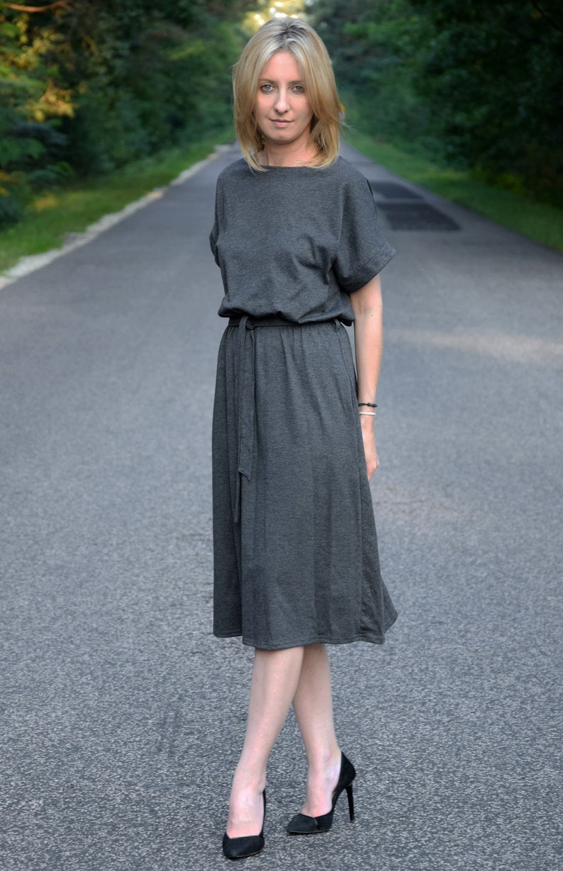 MANILA Cotton midi dress green / party dress / summer dress / dress for autumn / loose dress Graphite