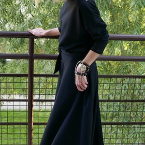 ADELA Midi graphite Robe de coton évasée / Party Dress / 100% coton / Robe avec poches / robe femme / robe midi / robe à manches Noir