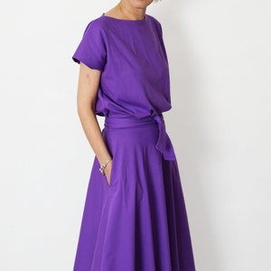 LUCY Midi Flared cotton dress form Poland / handmade dress / 100% cotton dress / vintage dress / spring / summer dress / Violet colour image 2