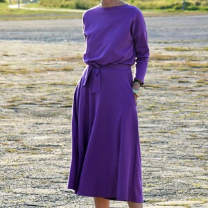 ADELA Midi Robe coton dété évasée / 100% coton / Robe avec poches / robe femme / robe midi / robe pour le travail / Robe violette image 6