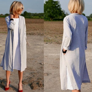 BELLA - long 100% cotton SWEATER / CARDIGAN / autumn sweater / cotton coat / with pockets / Loose cardigan / cardigan without hood