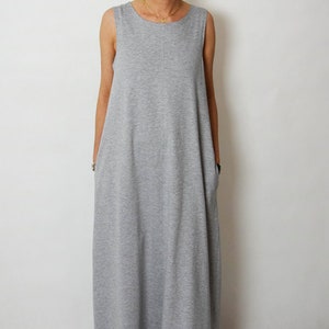 FEEL 100% cotton maxi dress with pockets / loose dress / oversize dress / dress large size / sleeveless / handmade summer dress Gray