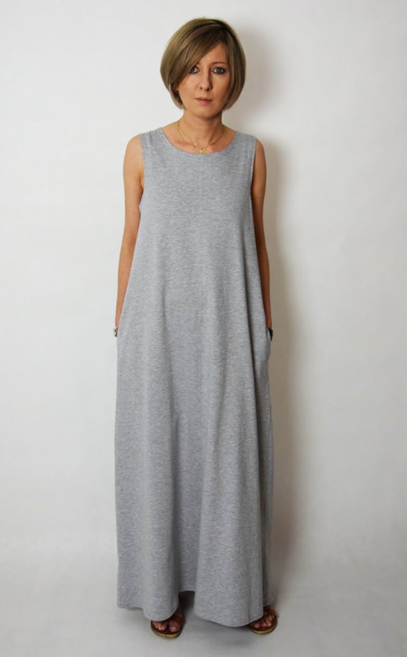 FEEL 100% cotton maxi dress with pockets / loose dress / oversize dress / dress large size / sleeveless / handmade summer dress Gray