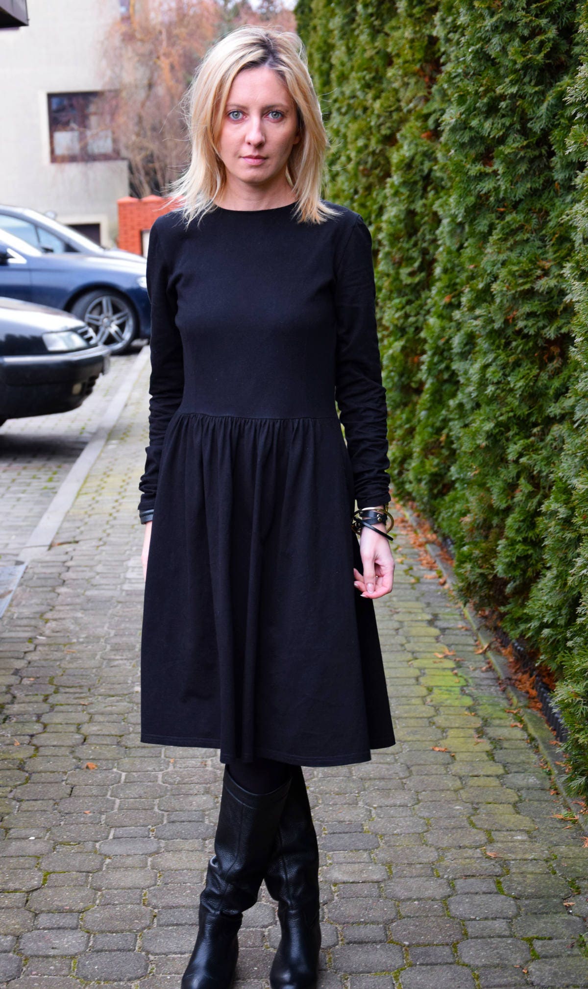 SistersBrand nel 100 Cotton Midi Dress Autumn Dress Black Dress Dress for Work Loose Dress 5 Colors Loose Dress Summer Dress