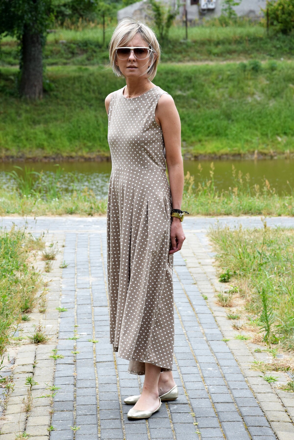 AUDREY Long 100% Cotton Dress Made in Poland / Dotted Dress - Etsy
