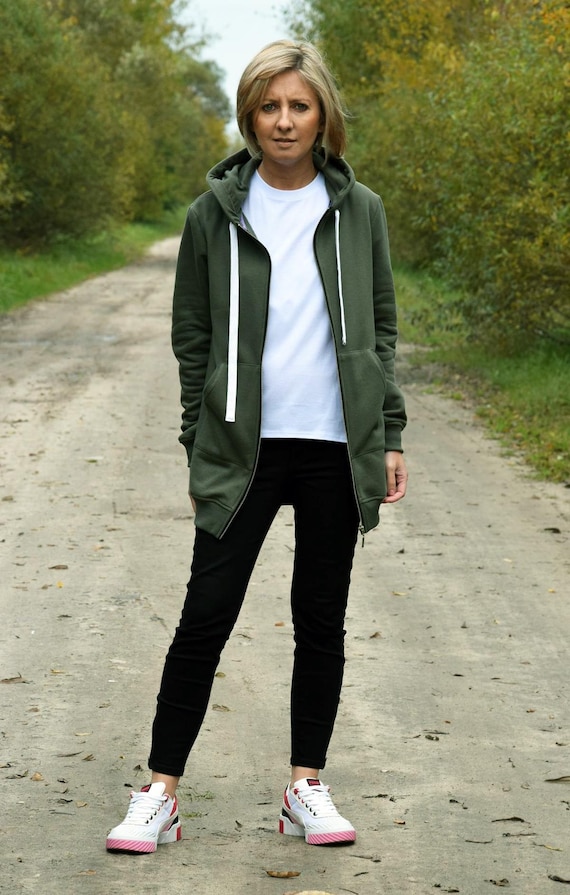 Felpa Da Donna Con Cappuccio E Cerniera - Modello Lungo Oversize Autunno Inverno, Tasche E Coulisse, Morbida E Calda - 3