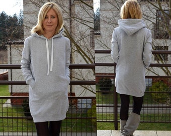 KAPO - Baumwollpullover mit Kapuze und Taschen / 5 Farben / Long Hoodie / Tunika Hoodie / Handmade Sisters / made in Poland