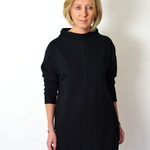 NEMO Robe 100% Coton avec col montant / fabriquée en Pologne / tunique faite à la main / robe ample / coton naturel / mini robe Noir