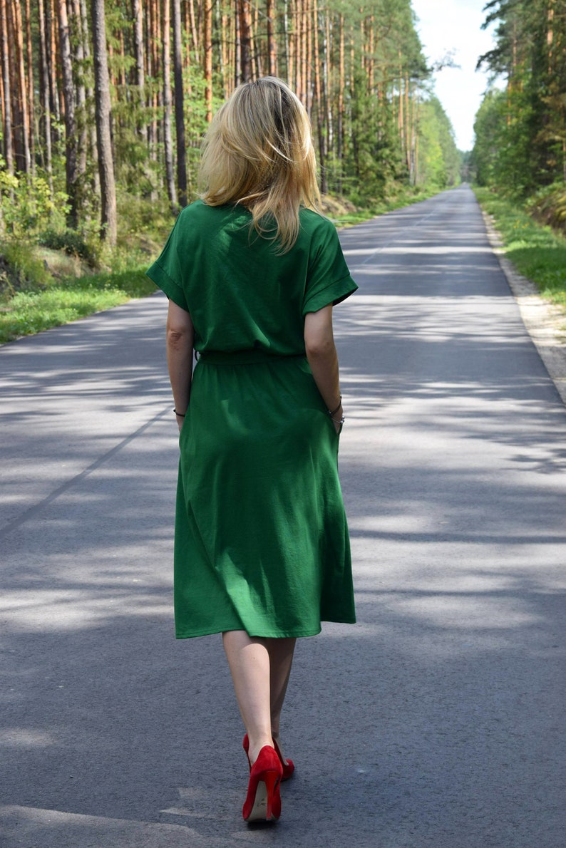 MANILA Cotton midi dress green / party dress / summer dress / dress for autumn / loose dress image 3