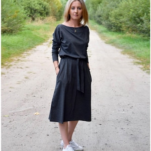 Cotton dress midi with belt / Midi cotton dress for woman / waist belt dress/ women dresses / a dress / ROSE