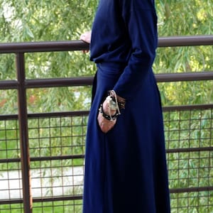 ADELA Midi Graphit Flared Baumwollkleid / Partykleid / 100% Baumwolle / Kleid mit Taschen / Damenkleid / Midikleid / Kleid mit Ärmeln Navy Blue