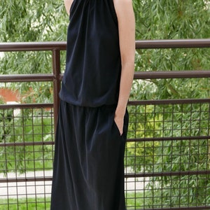 Cotton dress / dress with pockets / casual maxi dress / long black dress / summer dress / AMIRA dress