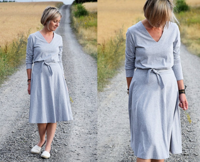 JENNIFER Vneck Cotton Midi Dress, Fuchsia Cotton Dress With Belt and