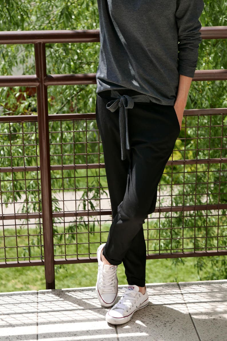 OFFICE 100/% cotton pants with a bow sweatpants loose trousers grey sweatpants made in EU unique pants 5 colors