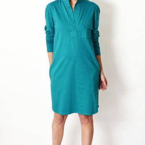 SAHARA 100% cotton dress with a stand-up collar made in Poland / with pockets / handmade dress / simple dress / vintage Turquoise