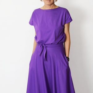 LUCY Midi Flared cotton dress form Poland / handmade dress / 100% cotton dress / vintage dress / spring / summer dress / Violet colour image 3