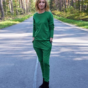 Cotton long sleeve jumpsuit, green jumpsuit with pockets, PABLO Jumpsuit