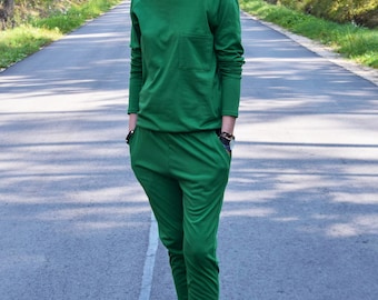 PABLO - 100% Baumwolle Overall - grüne Farbe / made in Poland / Jumpsuit perfekt für Herbst und Frühling / mit Taschen / handgefertigt / vintage