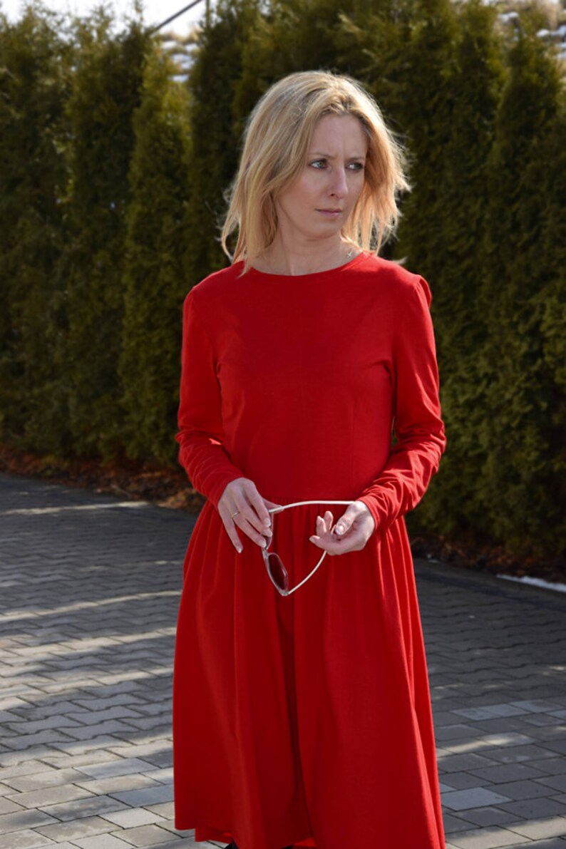 NEL 100% cotton red midi dress / summer autumn dress / dress | Etsy