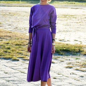 ADELA Midi Robe coton dété évasée / 100% coton / Robe avec poches / robe femme / robe midi / robe pour le travail / Robe violette image 5