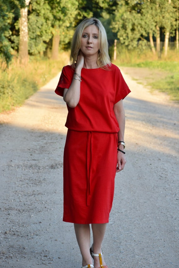 midi dress handmade striped dress Flared cotton dress 100/% cotton Dress with Pockets midi dress dress with sleeves Poland ROSE