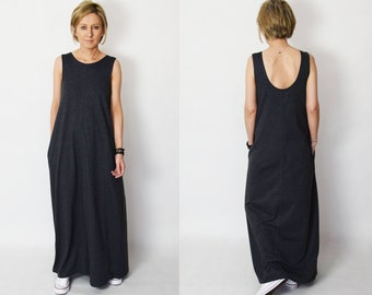 FEEL - 100% katoen maxi jurk met zakken / losse jurk / oversized jurk / jurk groot formaat / mouwloos / handgemaakte zomerjurk