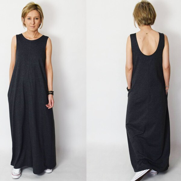 FEEL - 100% cotton maxi dress with pockets / loose dress / oversize dress / dress large size / sleeveless / handmade summer dress