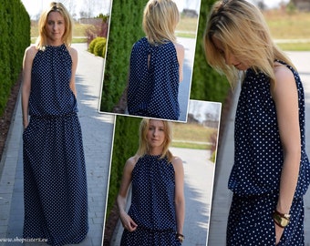 AMIRA - Maxi / long 100% cotton dress / holiday dress / sleeveless dress / dotted dress / made in Poland / floor dress