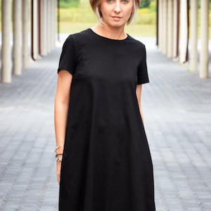 TESSA A-förmiges Kleid mit kurzen Ärmeln / 100% Baumwollkleid / handgefertigt / loses Kleid / Taschen / lose Größe Bild 4