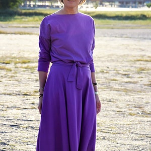 ADELA Midi Robe coton dété évasée / 100% coton / Robe avec poches / robe femme / robe midi / robe pour le travail / Robe violette image 7