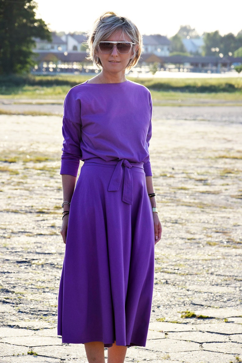 ADELA Midi Robe coton dété évasée / 100% coton / Robe avec poches / robe femme / robe midi / robe pour le travail / Robe violette image 7
