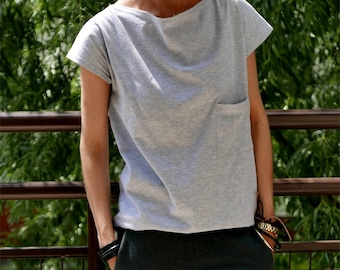 Casual Clothes Summer TShirt Cotton Summer Lounge Outfit Cotton Top Womens Clothing Short Sleeve TShirt with Pocket Gift Summer Style