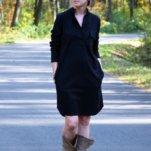 SAHARA 100% cotton dress with a stand-up collar made in Poland / with pockets / handmade dress / simple dress / vintage Black