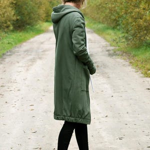 Long Cotton Zip-Up Hoodie, Thumbhole Sweatshirt, Cozy Outerwear image 5
