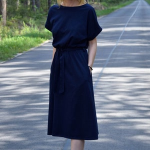 MANILA Cotton midi dress black / party dress / summer dress / dress for autumn / loose dress / midi dress / made in Poland Blue