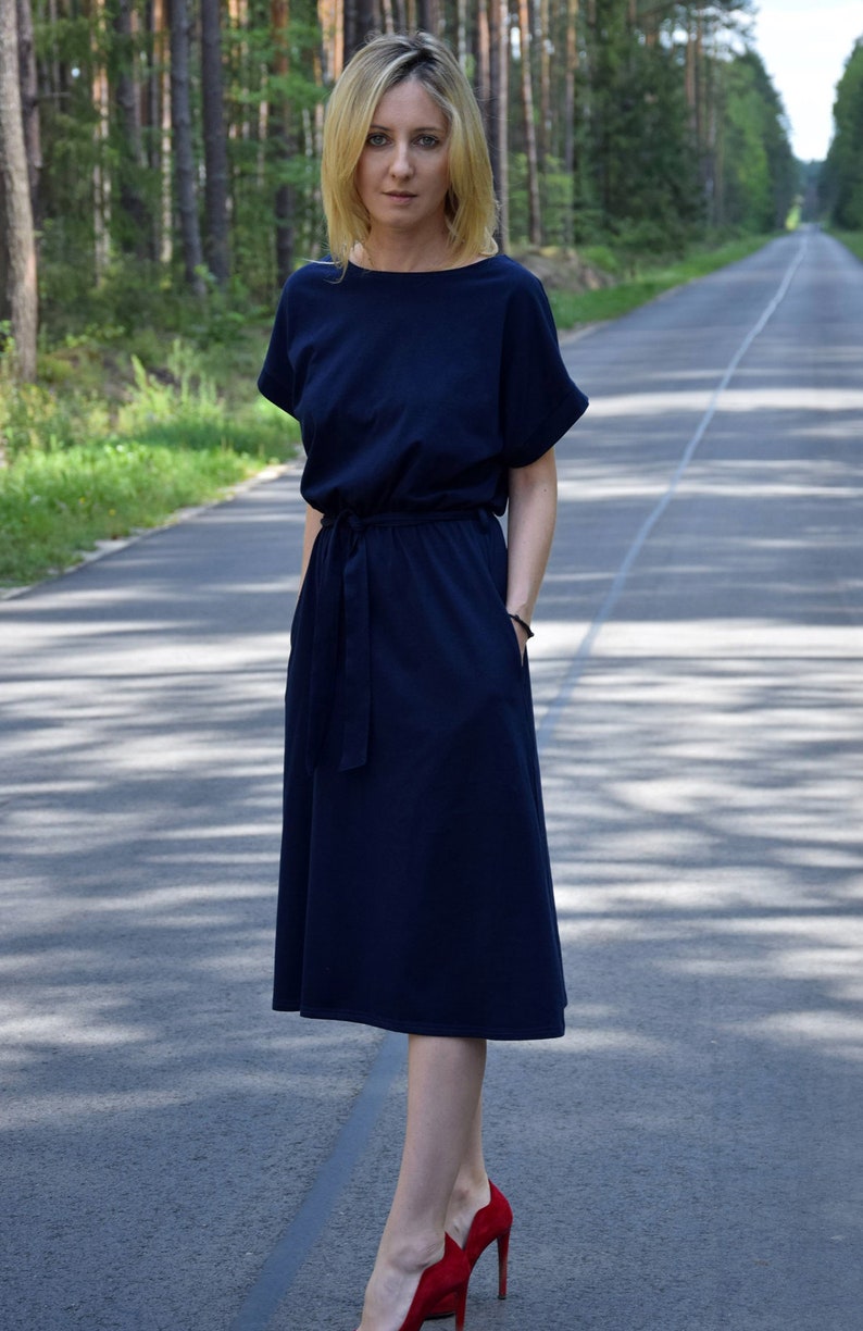 MANILA Cotton midi dress black / party dress / summer dress / dress for autumn / loose dress / midi dress / made in Poland Blue