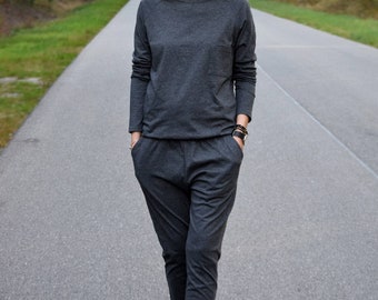 PABLO - 100% cotton overall - graphite colour / made in Poland /  jumpsuit perfect for fall and spring / with pockets / handmade / vintage