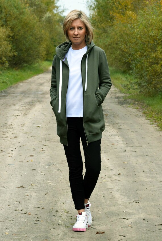 Khaki zip up hoodie womens cheap