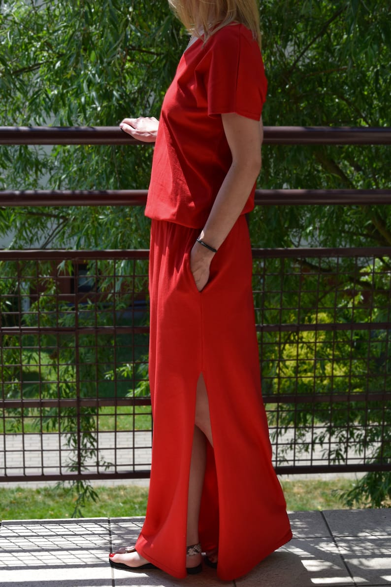 MYSTERY long / maxi 100% cotton dress / summer dress / dress with pockets / Elegant maxi dress / handmade dress / vintage dress Red