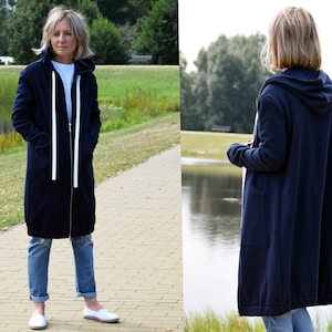 JASPER - long hoodie made in Poland / warm sweatshirt - two layers of cotton / sleeves finished with a thumb hole / handmade