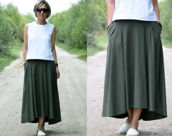 ROMA - long 100% cotton skirt with high waist / pockets / made in Poland / max skirt / long skirt / handmade / vintage skirt