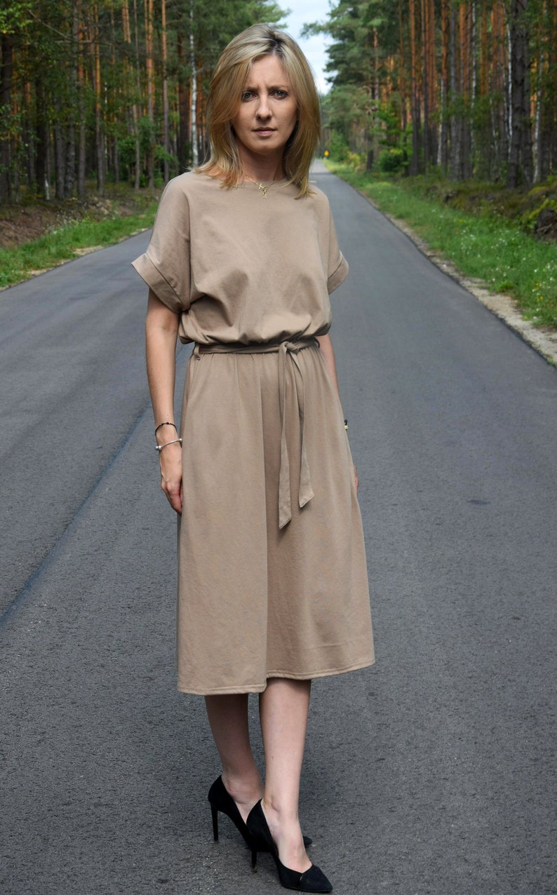 MANILA Cotton midi dress green / party dress / summer dress / dress for autumn / loose dress Mocha